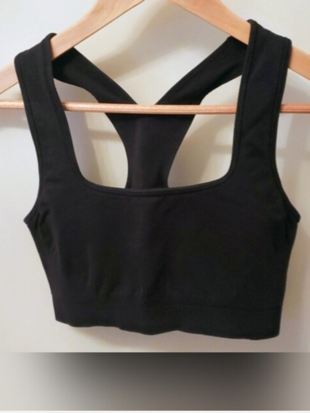 Supportive Black Racerback Sports Bra with Wide Straps